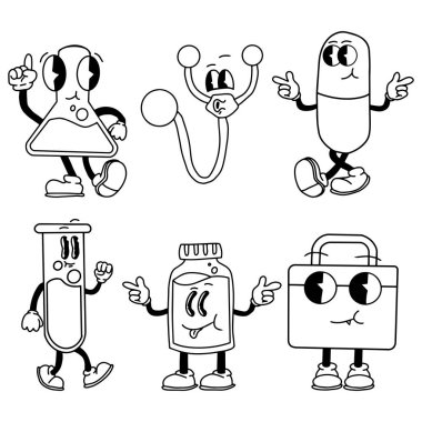 ilaç çıkartması karakter vektör tasarımı retrov