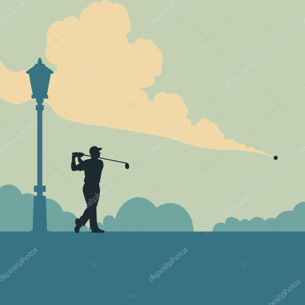 Shillouette people playing golf in the yard