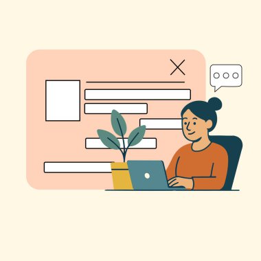 Evden ve kafelerden günlük işlerle uğraşan uzak işçilerin modern düz stil bir tasviri. Sanat eserinde dizüstü bilgisayar kullanan, video çağrılarına katılan çeşitli karakterler yer alıyor.