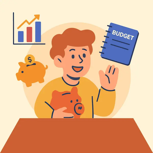 Muhasebeci para bütçe simgesi setiyle para sayıyor.