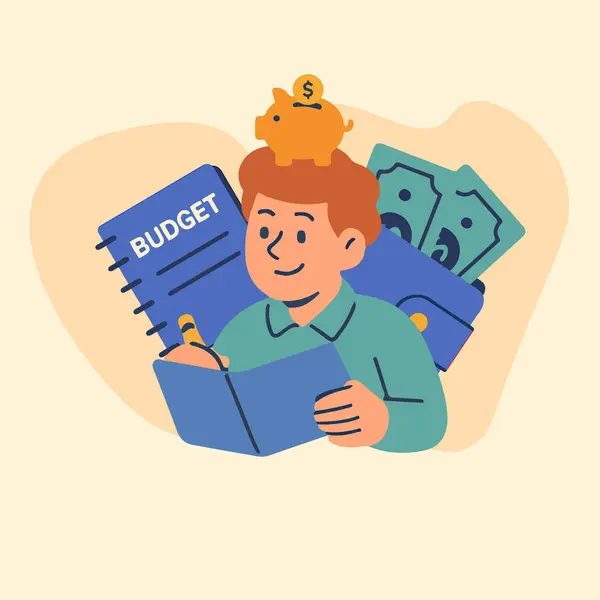 Muhasebeci para bütçe simgesi setiyle para sayıyor.