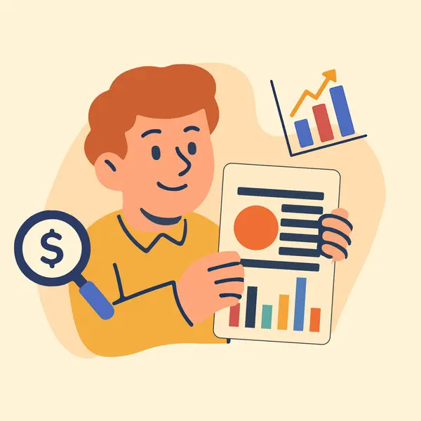 Muhasebeci para bütçe simgesi setiyle para sayıyor.