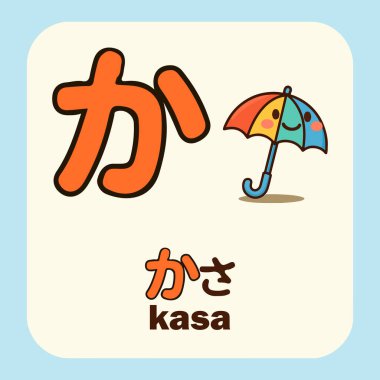 Çocuk için hiragana öğreniyorum, renkli ve şirin çizimlerle.