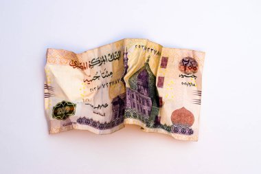 A 200 Egyptian pound note, wrinkled