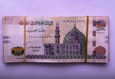 Egyptian money isolated on a white background. A pile of Egyptian money