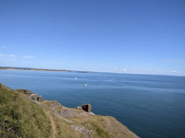 Welshe Kust Kust Met Adembenemende Horizon Blauwe Oceaan — Stockfoto