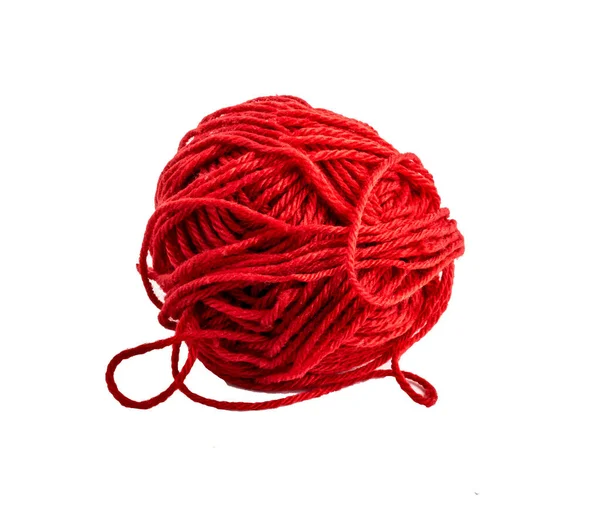 Κόκκινη Μπάλα Του Νήματος Για Πλέξιμο Που Απομονώνονται Λευκό Φόντο — Φωτογραφία Αρχείου