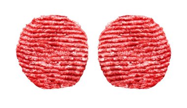 Two raw burger meat isolated on white background