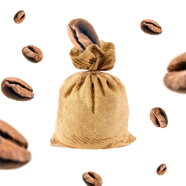 Kahve Çekirdekleri Tuval Çuval Içinde — Stok fotoğraf