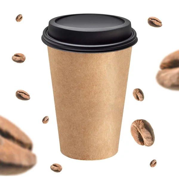 Blank Disposable Coffee Cup Mockup Coffee Beans — Stock Photo, Image