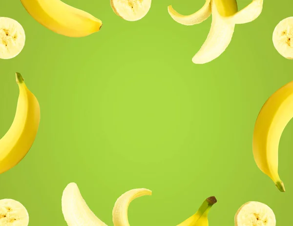 Bunch of bananas background with banana slices