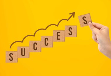 Kelime ile ahşap küp blok koymak SUCCESS, iş büyüme konsepti