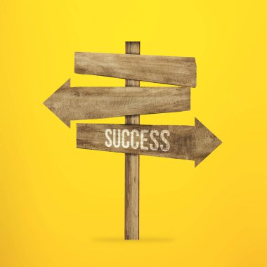 Signpost with arrows and success word on road, success concept artwork clipart