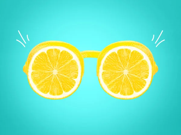 Limon Dilimlerinden Yapılmış Yaz Güneş Gözlükleri Yaratıcı Yaz Düzeni Meyve — Stok fotoğraf
