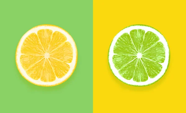 Ripe Organic Green Yellow Lemon Lime Split Green Yellow Background — Stock Photo, Image