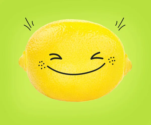 柠檬性格微笑的概念 新鲜柠檬水果 绿色背景 有趣的柠檬角色 — 图库照片