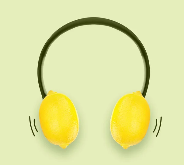 Жовті Лимонні Навушники Творча Концепція Літніх Святкувань Відпусток — стокове фото