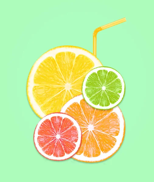 Vaso Jugo Fruta Fresca Limón Naranja Lima Pomelo Concepto Cóctel — Foto de Stock