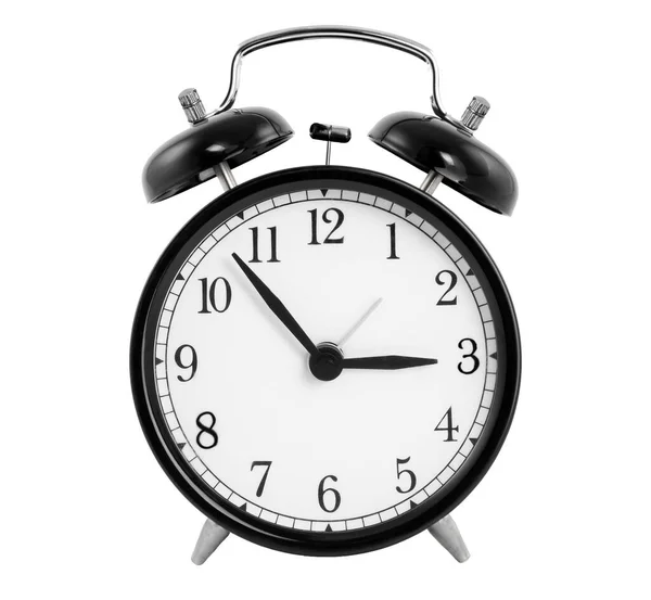 Black Vintage Old Style Alarm Clock Isolated White Background — Stock Photo, Image