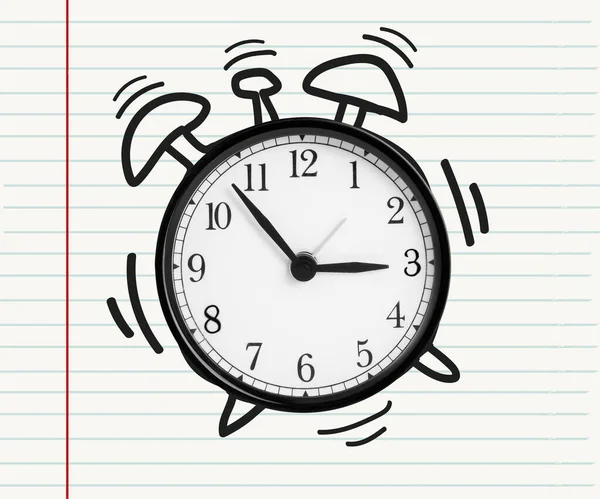 Reloj Despertador Creativo Con Elementos Reloj Fondo Del Cuaderno Concepto —  Fotos de Stock