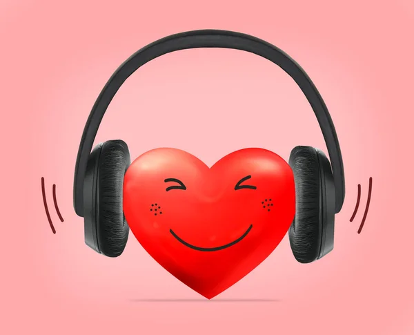Corazón Usando Auriculares Concepto Amor Música — Foto de Stock