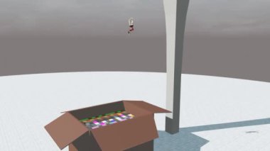 This is funny 3d video animation where ragdoll jumps from great height into some box full of cubes.