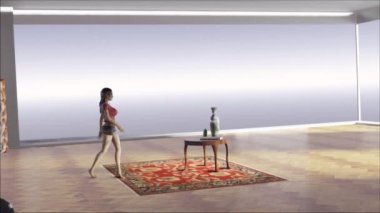 It seems that rag doll hasn't seen table on hers careless walk through living room. This nice and funny 3d video animation can be part of many digital art collections and also can be used as a screensaver.