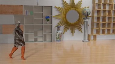 This video is simulation of a fashion-show with winter fur clothes design in some fictional apartment.