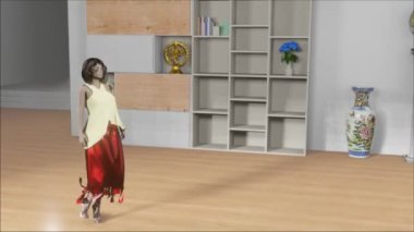 Simulation of a fashion-show in some fictional apartment.