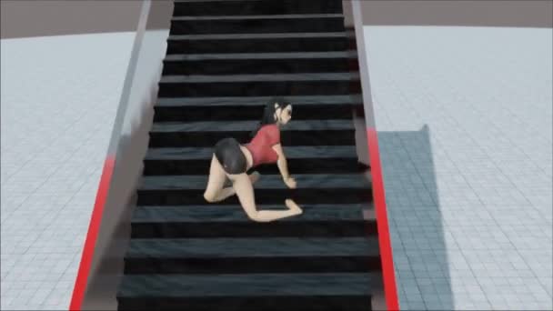 Ragdoll Πηδάει Από Την Κορυφή Της Σκάλας Tis Αστείο Animation — Αρχείο Βίντεο