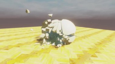 Physics simulation of a fluid hidden inside some sphere that is later fractured.