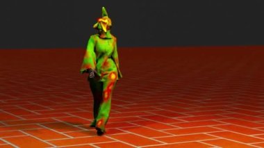 Fictional fashion model is hidden inside this funny bird costume. This is another funny fashion themed 3d video animation.