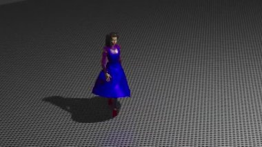 Nice fashion walk were fictional model wears blue dress. Also you can see funny famous (as seen in some movies) 'wind moment'. This funny 3d video animation can be used as a screensaver and also stand in many digital art collections.