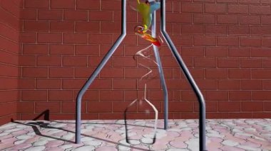 Three different coloured fluids are moving through the same glass tube.