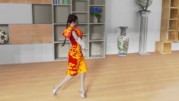 Fashion Show Simulation Fictional Model Wears Some Flower Fashion Designed — Vídeo de stock