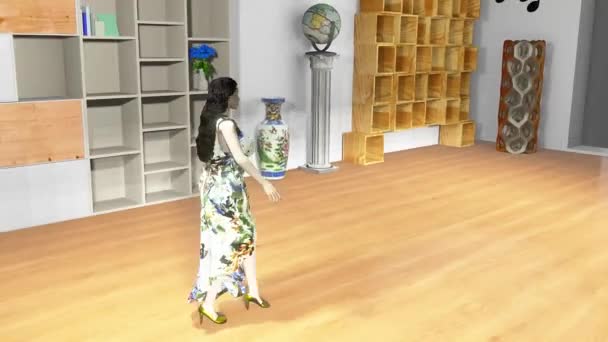 架空のモデルがいくつかのカラフルなドレスを身に着けているファッションショーシミュレーション — ストック動画