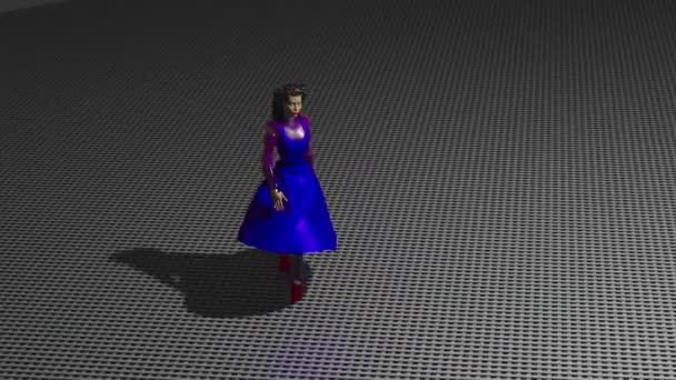 Хорошая Прогулка Моды Вымышленные Модели Носит Синее Платье Можно Увидеть — стоковое видео