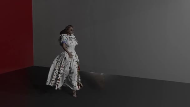 Simulasi Fashion Show Dengan Beberapa Jenis Desain Gaun Putih Salju — Stok Video