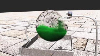 Bu gerçeküstü ortamda borulardan yeşil duman akıyor..