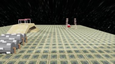 Bir traktörün hareket ederken sandalyeyi parçaladığı 3D komik animasyon..