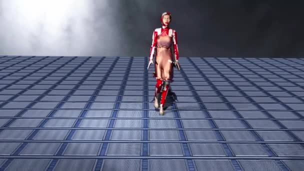 Funny Simulation Fashion Show Model Wears Some Dress Red White — Vídeo de stock