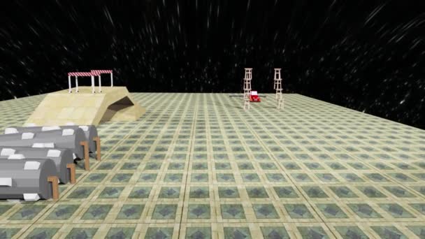 Funny Animation Some Tractor While Moving Destroy Some Chair Construction — Video Stock