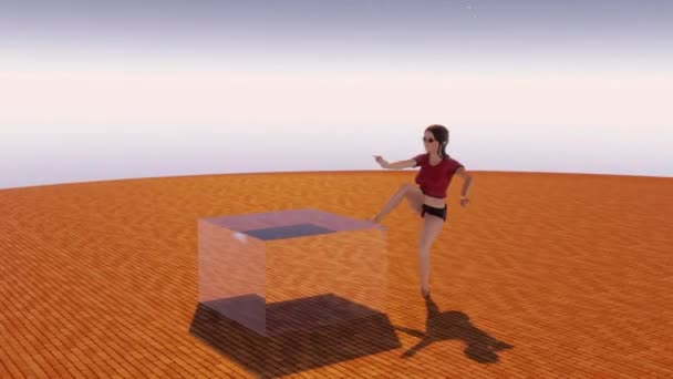 Funny Video Ragdoll Making Some Bicycle Jump Glass Cube — Video Stock