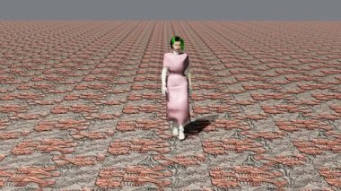 Çekici yeşil saçlı bu hayali model basit bir elbise giyiyor..