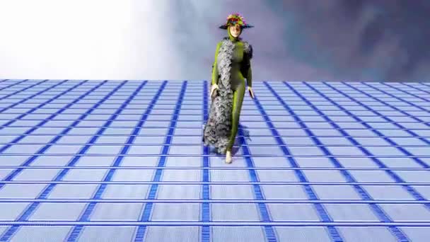 Simulation Fashion Show Model Wears Some Fur Clothes — Αρχείο Βίντεο