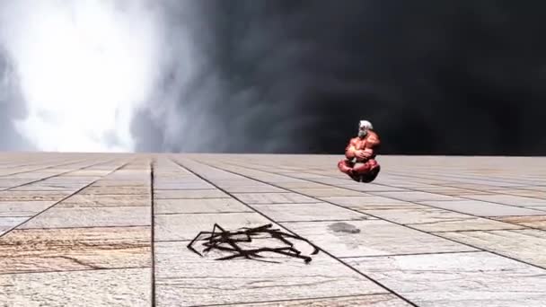 Αστεία Animation Όπου Κάποιος Γκουρού Σκαρφαλώνει Για Φτάσει Στο Σύννεφο — Αρχείο Βίντεο