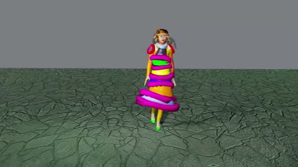 Simulation Fashion Show Model Wears Some Colorful Dress — Αρχείο Βίντεο