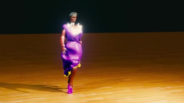 Simulation Fashion Show Model Wears Some Purple Dress — Αρχείο Βίντεο