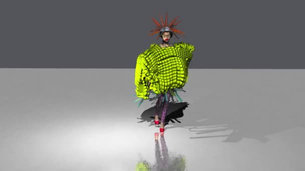 Fashion Simulation Model Wears Some Dress Inspired Vegetables Helmet Has — ストック動画