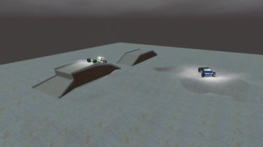 Dengesiz bir arazide sürerken, bu iki araba kendilerini test etmeye çalışıyorlar..